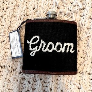 Groom Needlepoint Flask in Black by Smathers and Branson